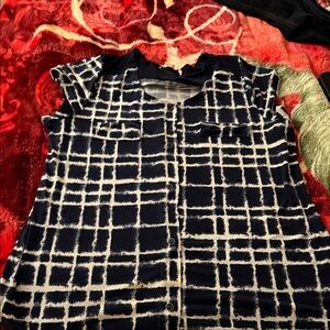 Navy and White Grid Pattern Blouse